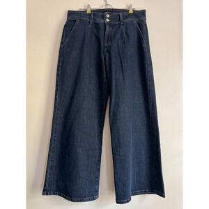 Banana Republic Wide Leg High Rise Jeans Indigo Blue Denim Size 33 Double Button